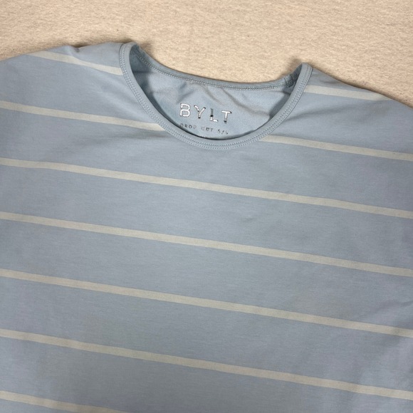 BYLT Basics Other - BYLT Mens Drop‎ Cut Lux Striped Short Sleeve Shirt Blue Size Large